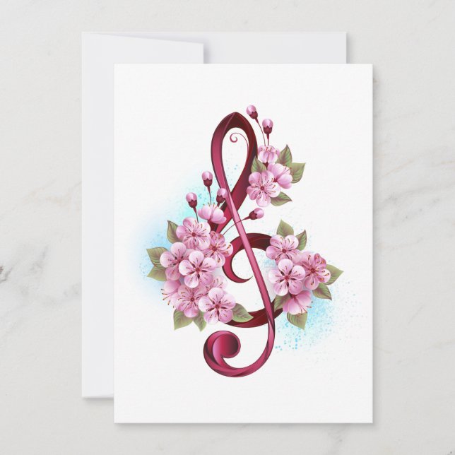 Invitation Musical treble clef notes with sakura flowers (Devant)