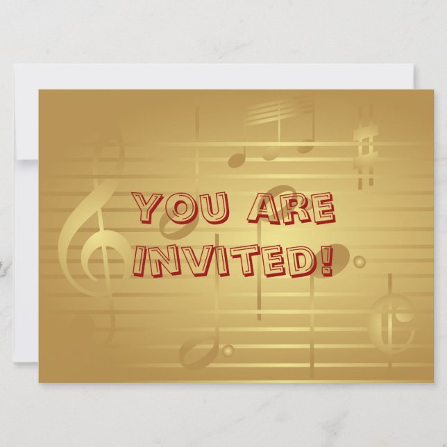 Invitation musicale - Gold Music Note Invitation (Devant)