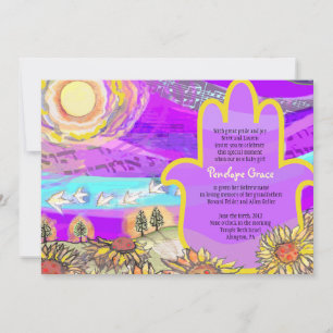 Invitation musicale Hemsa Baby Naming Hebrew