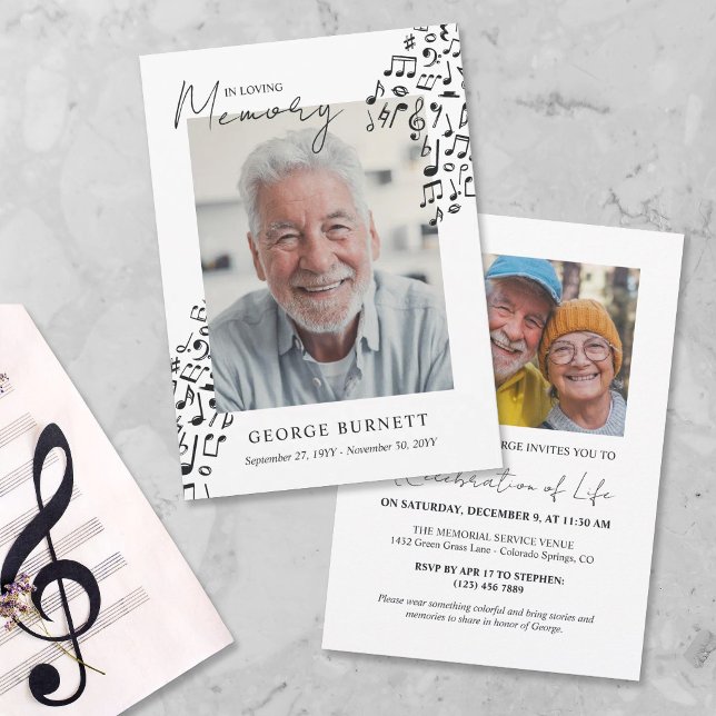 Invitation Musician Music Teacher Notes In Loving Memory (Créateur téléchargé)