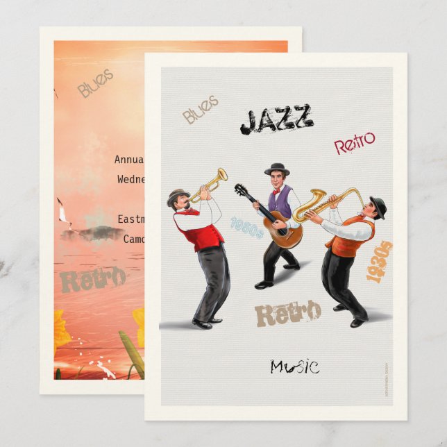 Invitation Musiciens de jazz Retro Musique Blues Party ART Pa (Devant / Derrière)