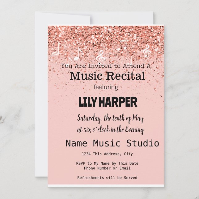 Invitation Musique Considérant Élégant note rose Confetti (Devant)