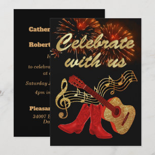 Invitation Musique Country Western Guitare Et Bottes De Cow-B