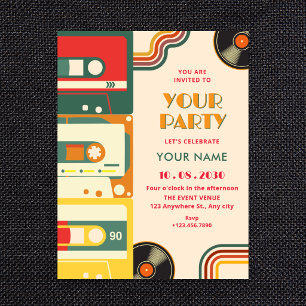 Invitation Musique de cassette colorée rétro