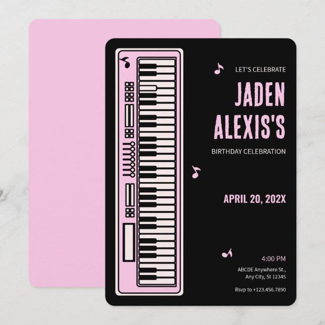 Invitation Musique de clavier de piano anniversaire  (Devant / Derrière)