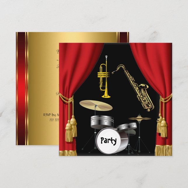 Invitation Musique de fête d'anniversaire Rideaux de danse In (Devant / Derrière)