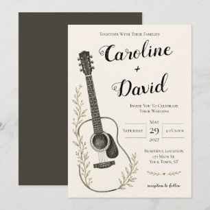 Invitation Musique de guitare Élégant Mariage rustique