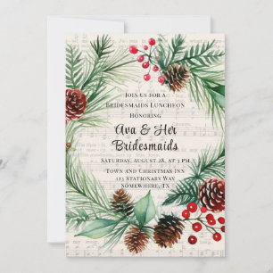 Invitation Musique de Noël Rouge Berry Wreath Bridesmaid Déje