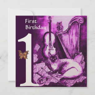 Invitation MUSIQUE FABRIQUANT CHAT, OWL Purple Première fête