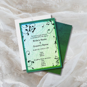 Invitation Musique Feuille  vert Mariage en bois