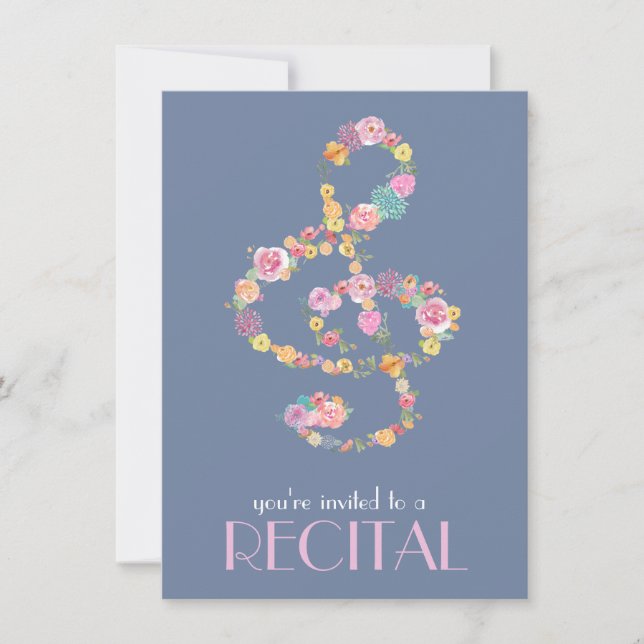 Invitation musique florale trekking clef (Devant)
