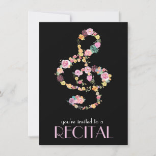 Invitation musique florale trekking clef sur noir