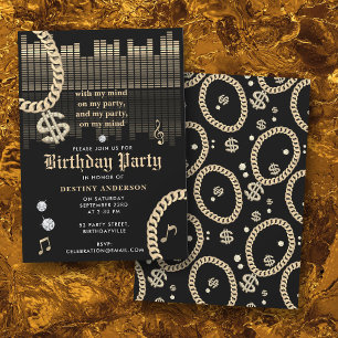 Invitation Musique Hip Hop Rap Chaîne en Or Link Anniversaire