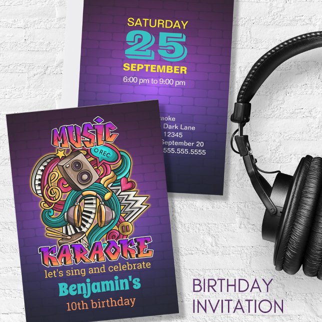 Invitation Musique Karaoke style graffiti Anniversaire Invita (Créateur téléchargé)