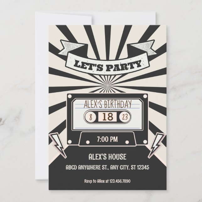 Invitation Musique moderne Black and White Retro (Devant)