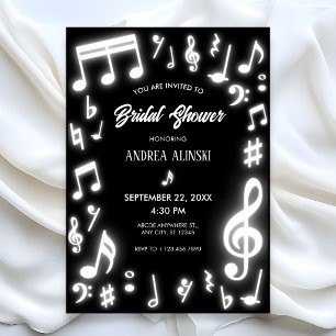 Invitation Musique notes de mariage en noir lumineux