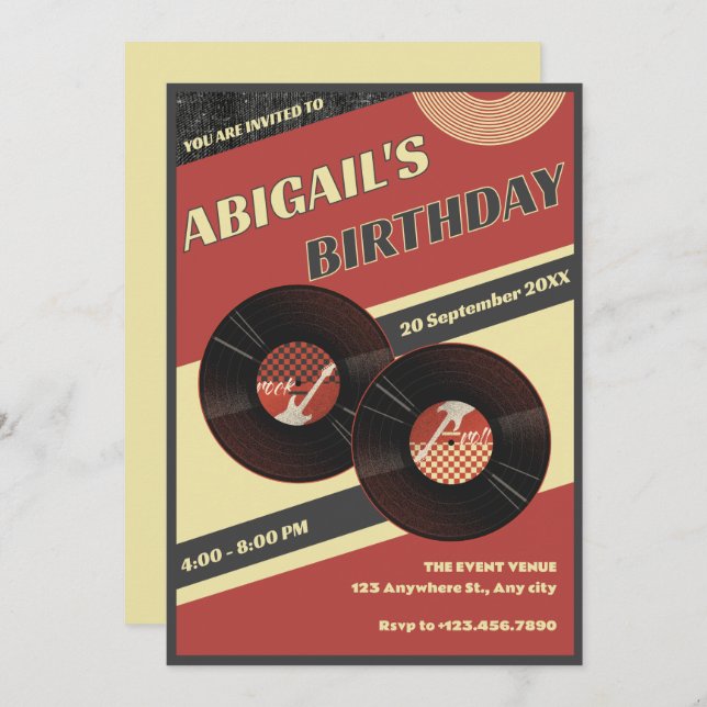 Invitation Musique rétro  (Devant / Derrière)