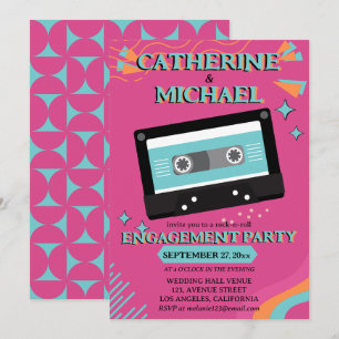 Invitation Musique Rétro des Années 70 Cassette Groovy Fuchsi