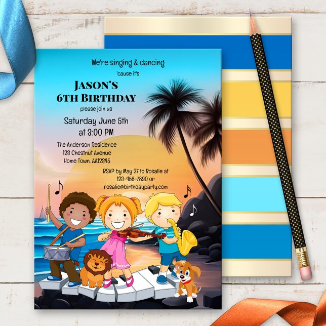 Invitation Musique tropicale Enfant Anniversaire (Créateur téléchargé)