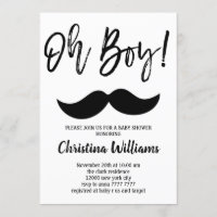 Mustache Oh Boy Baby shower Minimal moderne Élégan