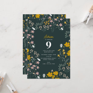 Invitation Mustard Floral Fleur sauvage de Bohême Anniversair