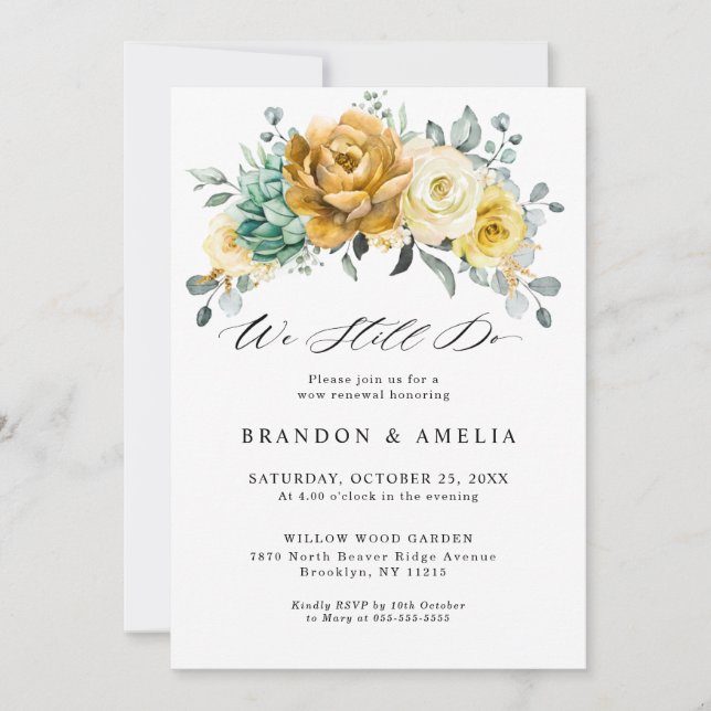 Invitation Mustard Jaune Floral Sage Verdure Nous le faisons  (Devant)