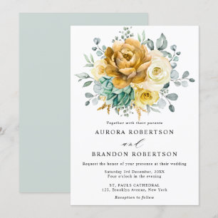 Invitation Mustard Jaune Floral Sage Vert Mariage moderne