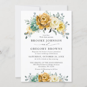 Invitation Mustard Jaune Floral Sage Vert Mariage moderne