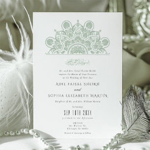Invitation Musulman Dusty Sage Mandala Mariage