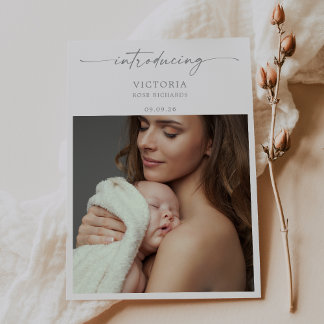 Invitation Muted Gray Minimalist Photo Baby Announcement Card