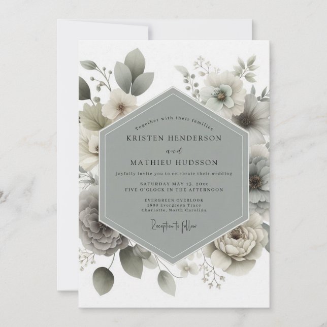 Invitation Muted Green Botanical Romance Wedding (Devant)