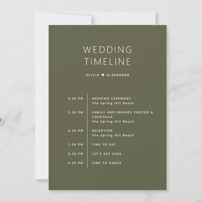 Invitation Muted Olive Green Timeline | Woodland Wedding  (Dos)