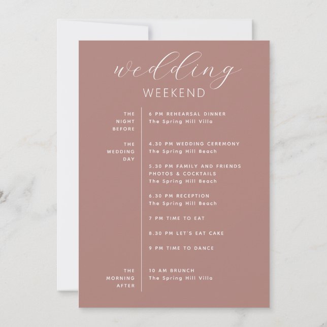 Invitation Muted Rosewood Wedding Weekend. Romantic Itinerary (Dos)