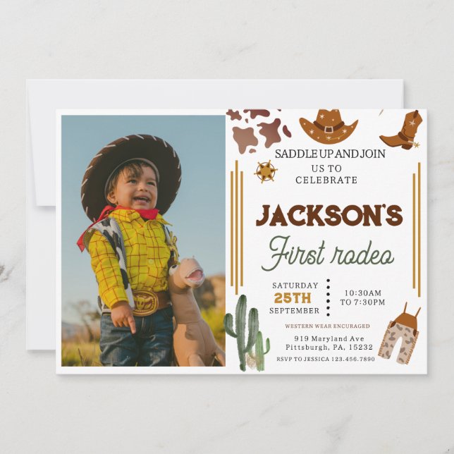 Invitation My First Rodeo Cowboy photo 1er anniversaire (Devant)