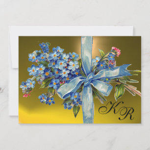 Invitation MYOSOTIS MONOGRAMMÉS FÊTE DE MARIAGE bleu jaune