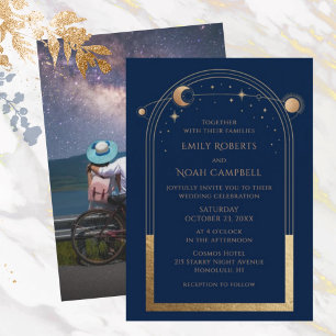 Invitation Mysic Blue Gold Star Moon Espace photo
