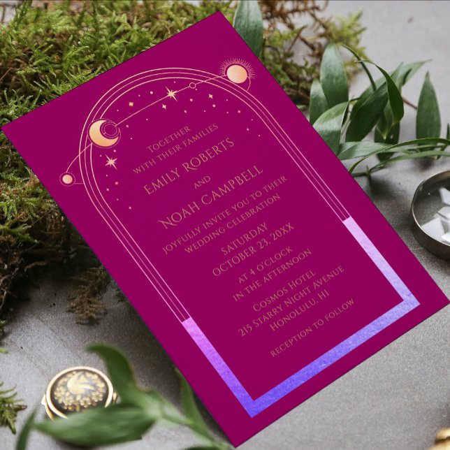 Invitation Mysic Chic Magenta Rose Rainbow Star Moon Photo (Créateur téléchargé)