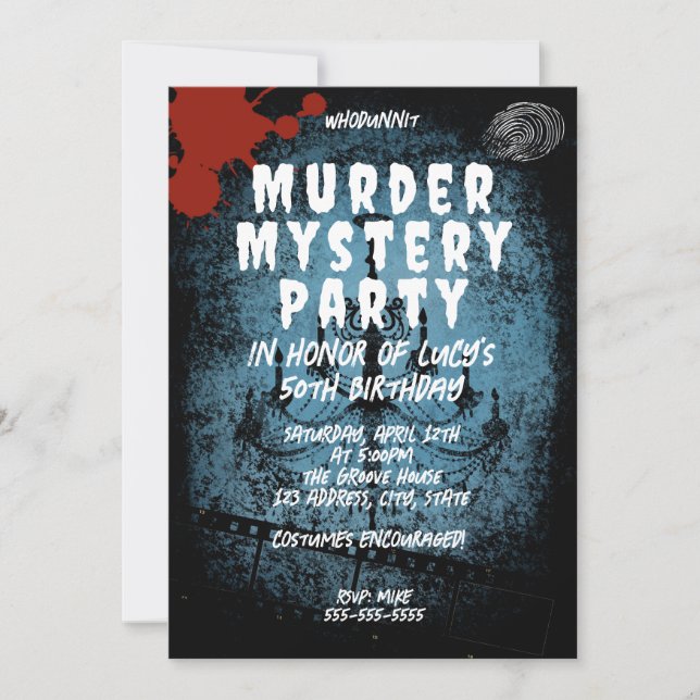 Invitation mystère de meurtre whodunit partie sanglante 40e 5 (Devant)
