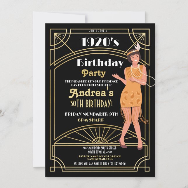 Invitation Mystère du meurtre des années 1920 Dîner d'anniver (Devant)