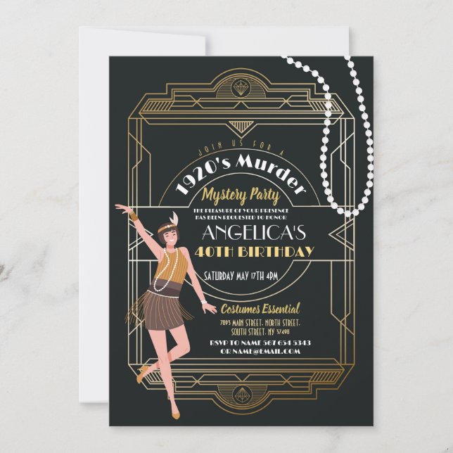 Invitation Mystère du meurtre des années 1920 Dîner d'anniver (Devant)