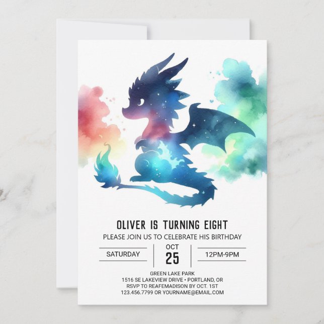 Invitation Mystérieux Dragon Birthday Digital (Devant)