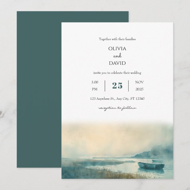 Invitation Mystérieux Nautique Foggy Harbor Beach Wedding (Devant / Derrière)