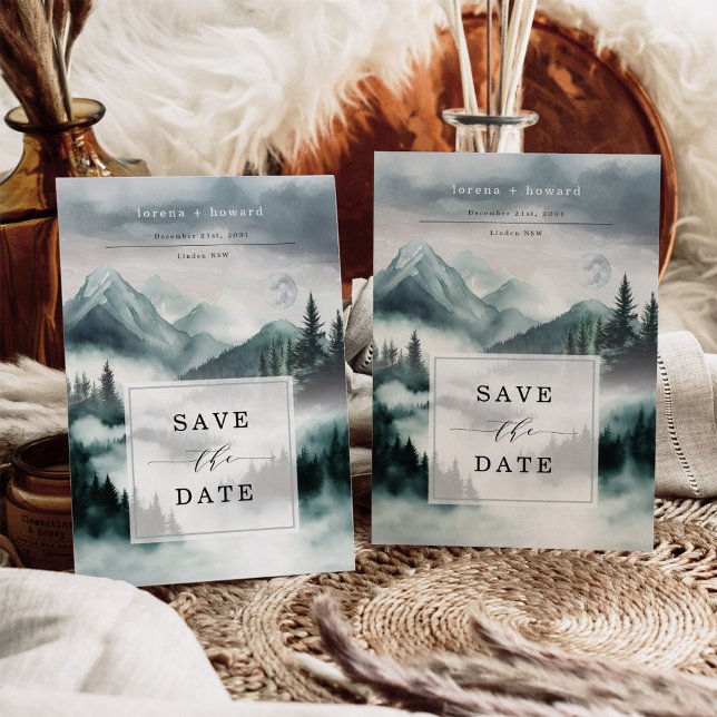 Invitation Mysterious Foggy Mountain Forest Save the Date (Créateur téléchargé)