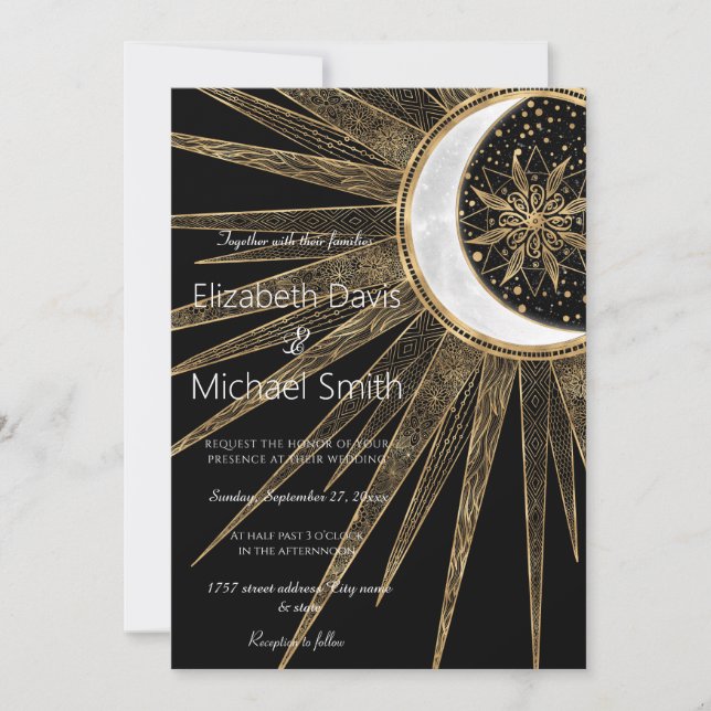 Invitation Mystic Black Gold Sun Moon Mandala (Devant)
