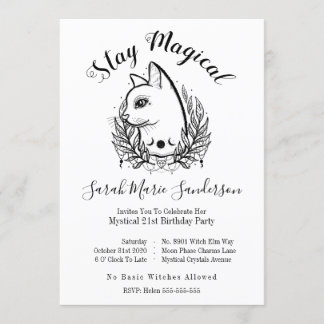 Invitation Mystic Cat 21st Birthday Magic Halloween Moonphase