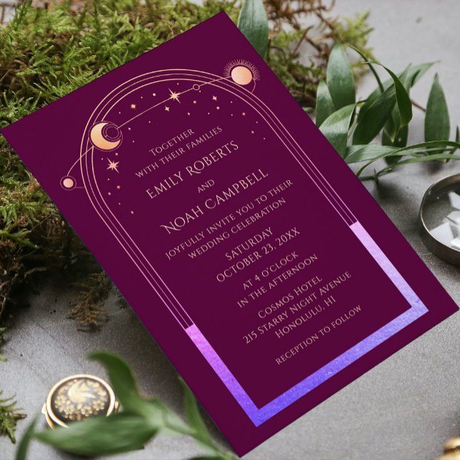 Invitation Mystic Chic Fuchsia Gold Star Moon Espace photo (Créateur téléchargé)