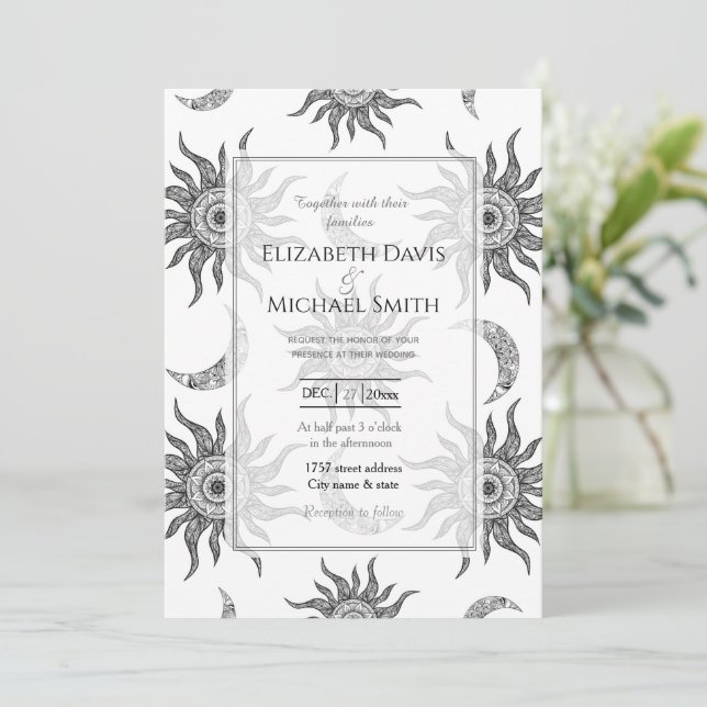 Invitation Mystic Sun Moon noir et blanc (Debout devant)