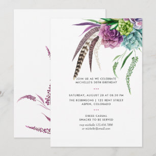 Invitation Mystical Boho aquarelle Succulente fête d'annivers