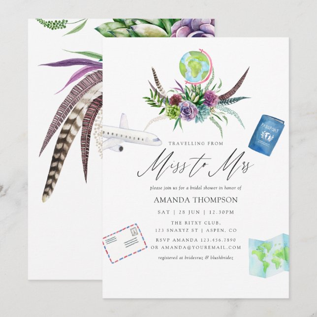 Invitation Mystical Boho Succulent Miss À Mme Fête des mariée (Devant / Derrière)