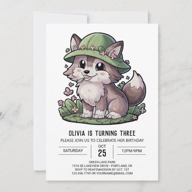 Invitation Mystical Dreamy Digital Wolf Anniversaire (Devant)